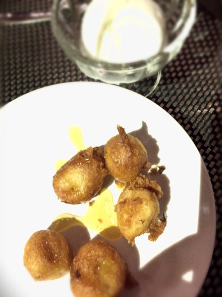 Honey Drizzled Banana Fritters with Fresh Coconut Ice-Cream