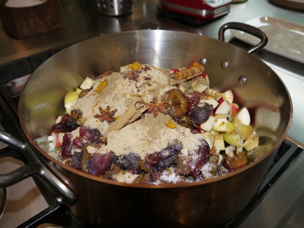 Chutney ingredients in pot