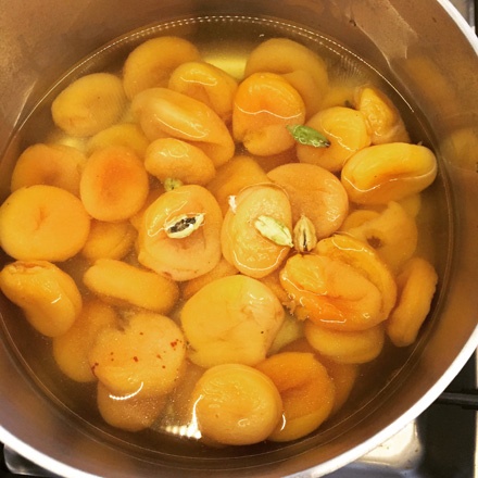 Dried apricots poached with cardamom