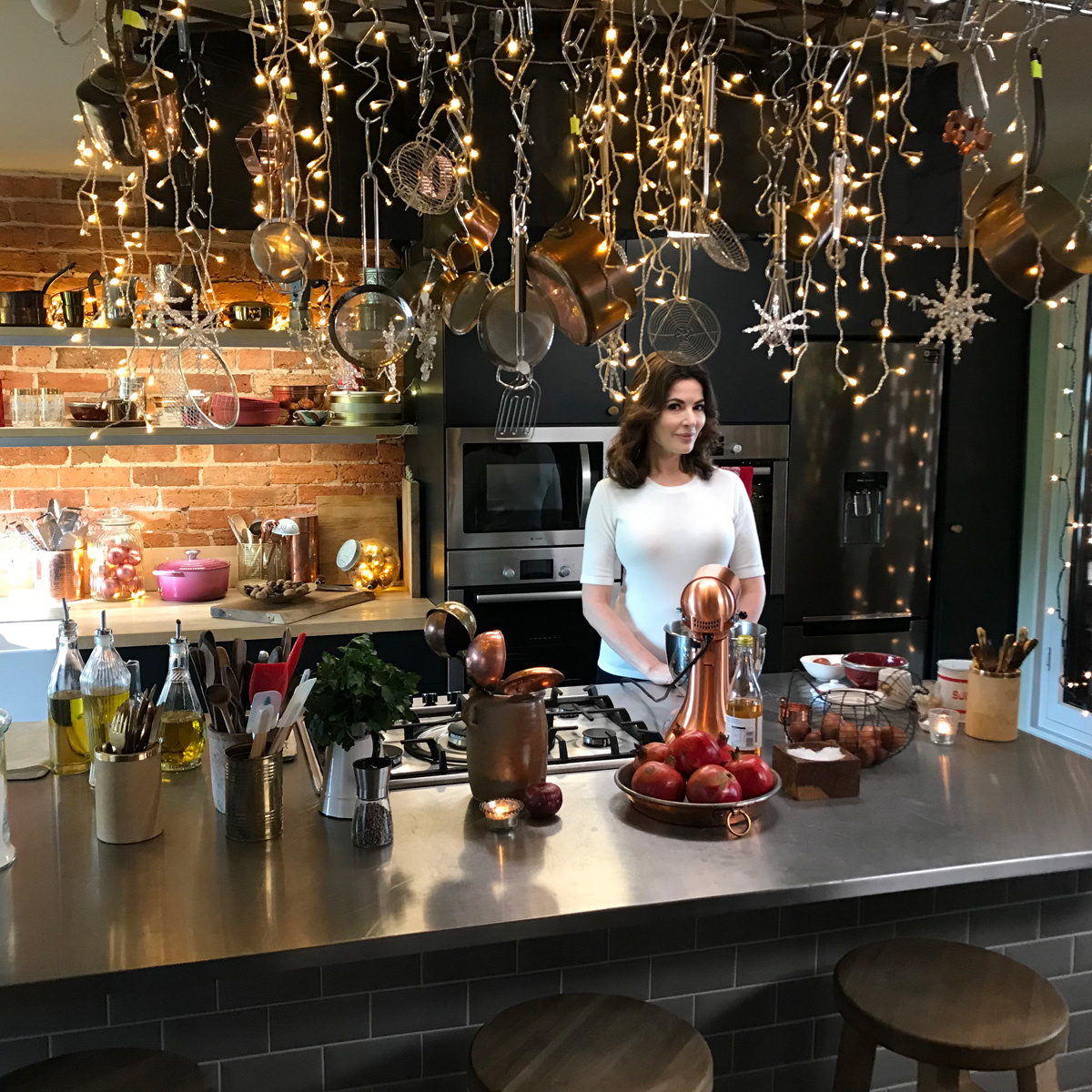 Portrait of Nigella in Christmas kitchen