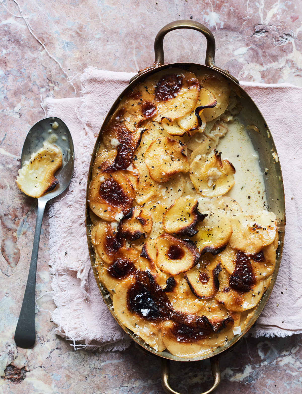 Image of Gizzi Erskine's Parsnip Miso Oat and Shallot Boulangere