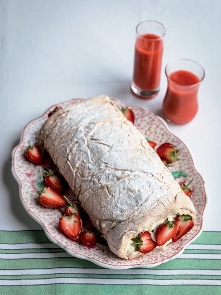 Image of Lindsey Bareham's Strawberry Pavlova Roulade