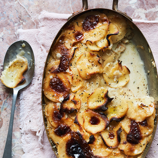 Image of Gizzi Erskine's Parsnip Miso Oat and Shallot Boulangere