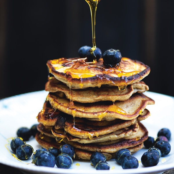 Image of Trine Hahnemann's Rye Pancakes with Blueberries and Golden Syrup