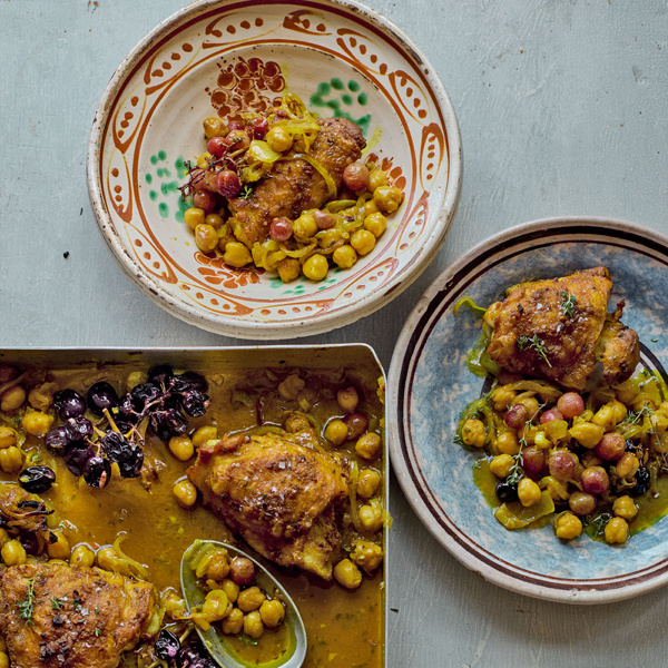 Image of Nargisse Benkabbou's Traybake Chicken with Spiced Grapes, Chickpeas and Thyme