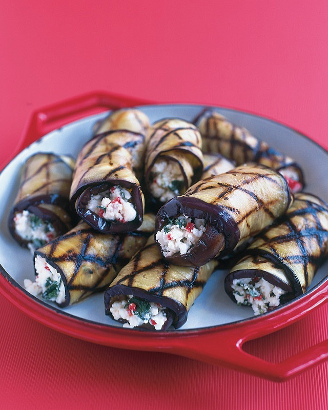 Griddled Aubergines With Feta, Mint and Chilli