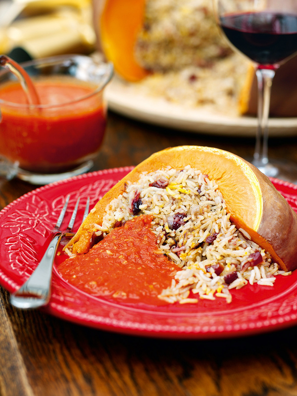 Roast Stuffed Pumpkin With Gingery Tomato Sauce