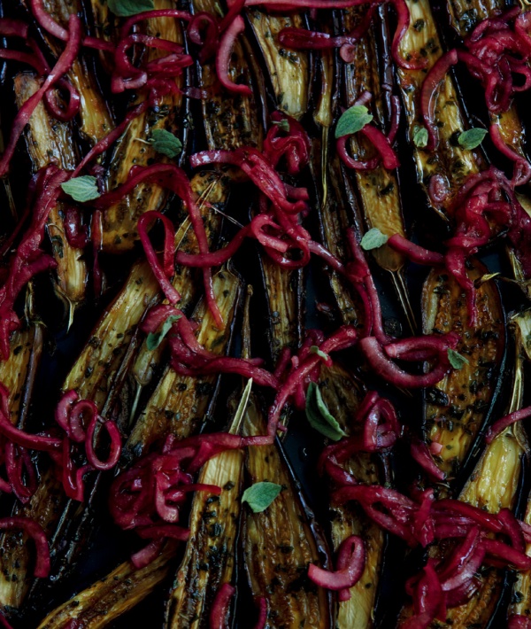 Image of Nigella's Baby Aubergines with Red Onion