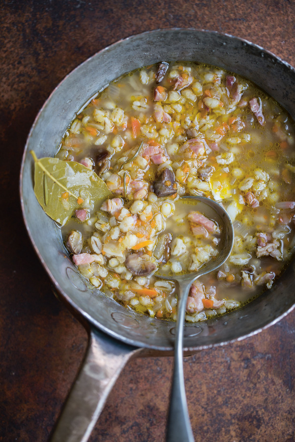 Image of Katie and Giancarlo Caldesi's Bacon, Chestnut and Barley Soup