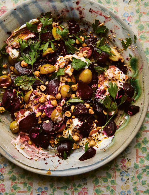 Image of Özlem Warren's Beetroot with Olives, Toasted Hazelnuts and Pul Biber Oil