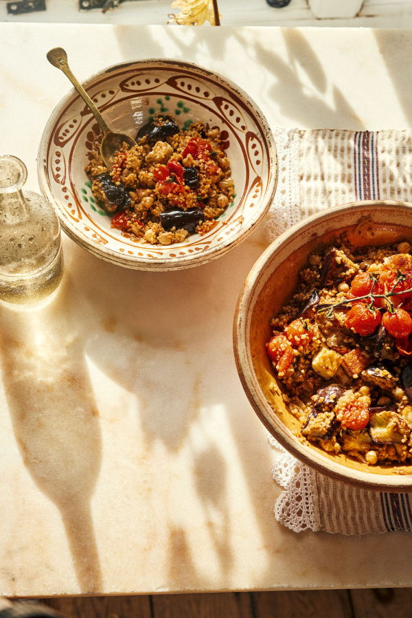 Image of Claudia Roden's Bulgur Pilaf with Chickpeas, Aubergines and Tomatoes