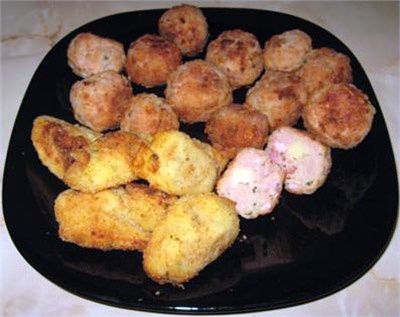 Chickenballs and Fried Potato Dumplings