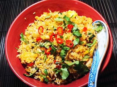 Coriander Fried Rice With Leftover Roast Chicken