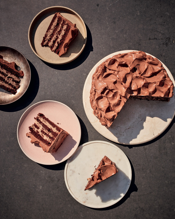 Image of Claudia Fleming with Catherine Young's Devil's Food Cake with Earl Grey Cream