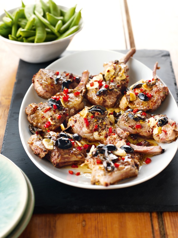 Lamb Cutlets With Chilli and Black Olives