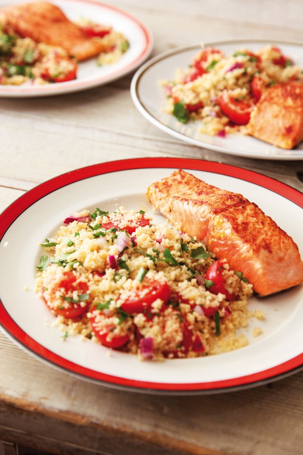 Image of Nigella's Lemony Salmon with Cherry Tomato Couscous