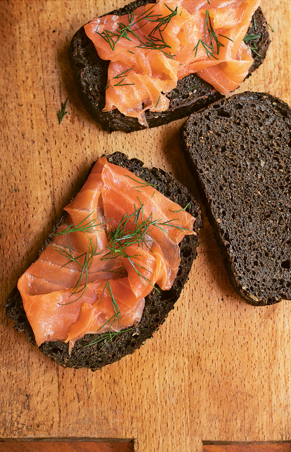 Image of Nigella's No-Knead Black Bread with Smoked Salmon