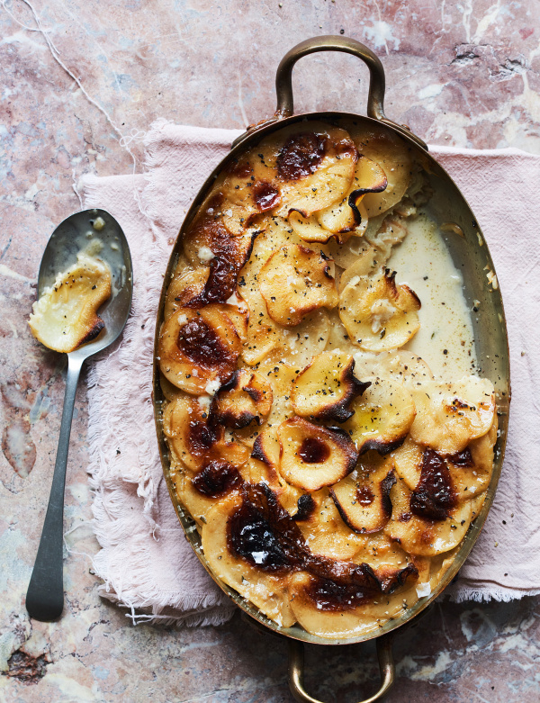 Image of Gizzi Erskine's Parsnip Miso Oat and Shallot Boulangere