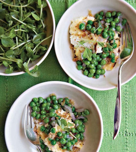 Image of Deborah Madison's Peas with Baked Ricotta and Bread Crumbs