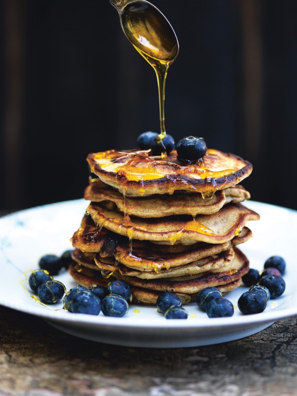 Image of Trine Hahnemann's Rye Pancakes with Blueberries and Golden Syrup