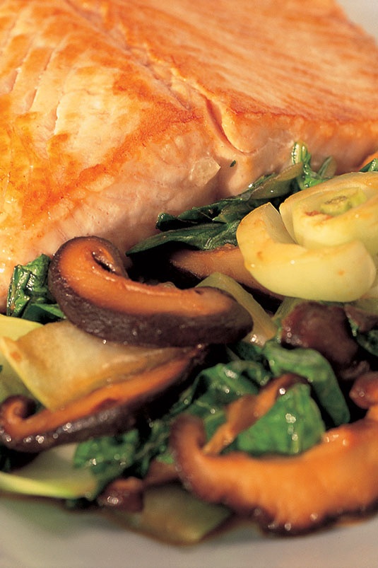 Salmon With Greens and Shitake Mushrooms