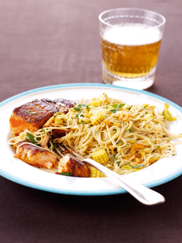 Seared Salmon With Singapore Noodles